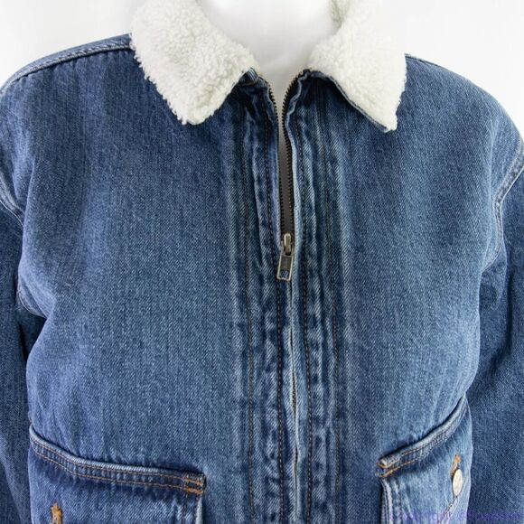 NEW Madewell Sherpa-Lined blue Denim Zip‎ Jacket, size M, NWT - Picture 8 of 16